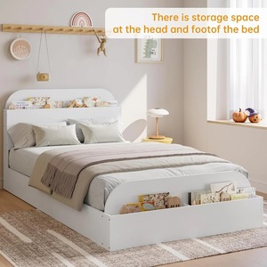 Cadre <span class=keywords><strong>de</strong></span> <span class=keywords><strong>lit</strong></span> double moderne blanc minimaliste à plateforme basse avec tête <span class=keywords><strong>de</strong></span> <span class=keywords><strong>lit</strong></span> et <span class=keywords><strong>pied</strong></span> <span class=keywords><strong>de</strong></span> <span class=keywords><strong>lit</strong></span> <span class=keywords><strong>de</strong></span> rangement pour la maison et l'hôtel - Product Image 3