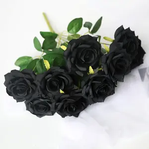 Yumai — bouquet de roses noires, 9 têtes, bouquet de fleurs artificielles pour mariage, rose noire