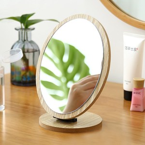 Wooden Round Desktop <b>Makeup</b> Mirror Aluminum Lens Standing <b>Vanity</b> Mirror For Women Beauty Dressing Use - Product Image 4