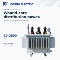 Transformateur de distribution immergé dans l'huile DERUI 6-11kV 10-2500kVA S11(M)R, noyau bobiné, entièrement scellé, cuve corruguée, enroulement en cuivre haute tension