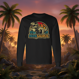 T-shirt a maniche lunghe Papasaurus T Rex Dinosaur, maglietta unisex con scollo rotondo, coordinata per la famiglia - Product Image 3