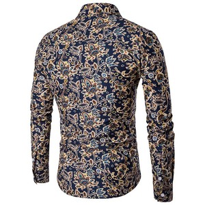 <span class=keywords><strong>Chemise</strong></span> Cardigan Homme Grande Taille Imprimée à <span class=keywords><strong>Col</strong></span> Carré, Coupe Slim Britannique, Manches Longues, Motif Fleurs, Printemps-Automne - Product Image 3