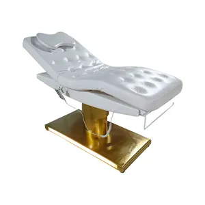 בסיס מצופה זהב HICOMED יוקרה חשמלי 3 מנועים שולחן עיסוי יופי לבן מיטת ריסים פנים מתכווננת עם LED