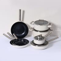 12PCS Set Peralatan Masak Anti Lengket Aluminium Die Cast Putih Gagang Stainless Steel Set Panci dan Wajan Dapur Induksi Dengan Tutup Kaca