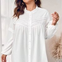 Blus Wanita Ukuran Besar Putih Model Pintuck Kancing Depan Longgar Grosir Kustom