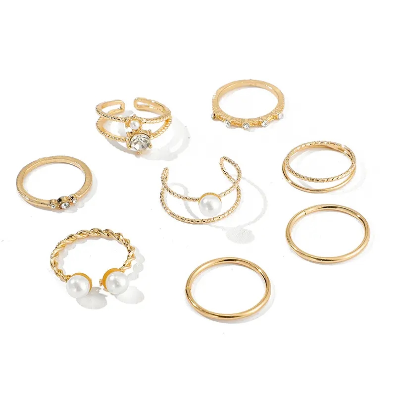 Hot Selling Minimalist Rings Sets Kreative Gold legierung Pearl Diamond Manschetten gelenke Trau ringe Sets Schmuck für Frauen
