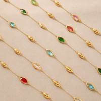 Collier en cristal zircon de couleur exquise YF8033, plaqué or 18 carats, chaîne de clavicule en acier inoxydable imperméable pour femmes