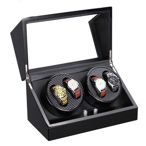 Boîte à remontoir de montre mécanique de haute qualité en bois et cuir, pour 2 ou 4 montres automatiques, avec fonction de rangement - Product Image 1