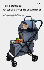 Barato de alta calidad doble cochecito para mascotas cochecito para perros de lujo de 4 ruedas mascota para dos perros gatos - Product Image 5