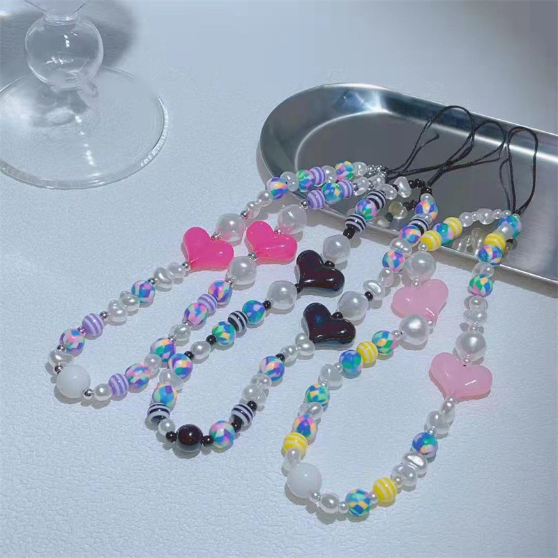Популярные разноцветные жемчужные бусины для мобильного телефона, ремешки, цепочка, аксессуары, пастельный шнур, длинная цепочка для телефона, подвеска