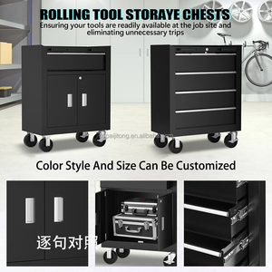 Chariot à outils noir atelier métal roulant établi <span class=keywords><strong>Garage</strong></span> armoire à outils boîte avec roues stockage outil coffre chariot - Product Image 4