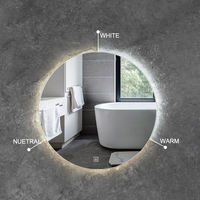 Miroir de salle de bain moderne anti-buée rond avec éclairage LED, miroir de douche intelligent à écran tactile mural pour chambre à coucher