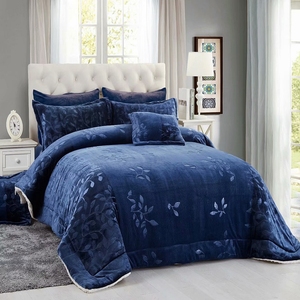 <strong>Purple</strong> Yarn Dyed and Embossed style branch leaf pattern flannel fleece and sherpa comforter bedset <strong>bedding</strong> <strong>set</strong> 3/4/6/8 pcs - Product Image 3