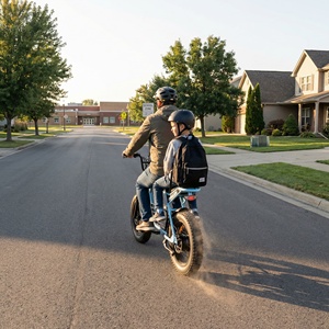 Vélo électrique familial pratique avec banquette longue et phare LED, idéal pour les trajets scolaires et les balades matinales en banlieue - Product Image 3