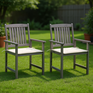 Ensemble de 2 chaises de jardin en bois d'acacia massif gris, taille moyenne, meubles d'extérieur durables, design traditionnel, pieds effilés - Product Image 2