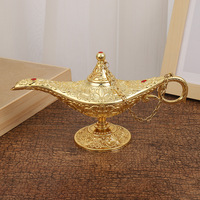 Brûleur d'encens Lampe Magique d'Aladdin, Sculpture Métallique Gravée et Sculptée, Plaqué Or, Décoration Maison, Hôtel, Mariage, Ornement en Gros