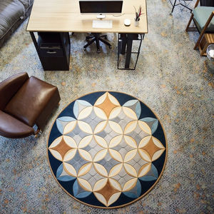 Alfombra de área con mechones a mano de círculo índigo, pila alta y baja con patrón geométrico moderno de flor de la vida para sala de estar y oficina - Product Image 3