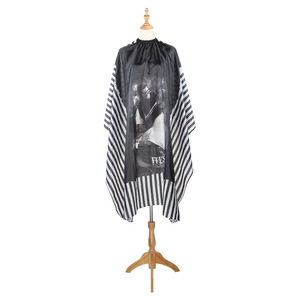 Playboy Hairdressing Cape <b>Black</b> And White Striped Water Resistant Polyester Salon Use - Product Image 1