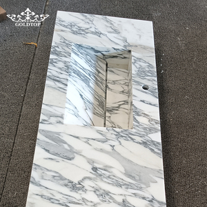 GOLDTOP Overflow Hole Drilled Polished Inner Bowl Foam Wrapped Grey Ribbon Vein Arabescato Marble Sinks for Hotel Washrooms - Product Image 1
