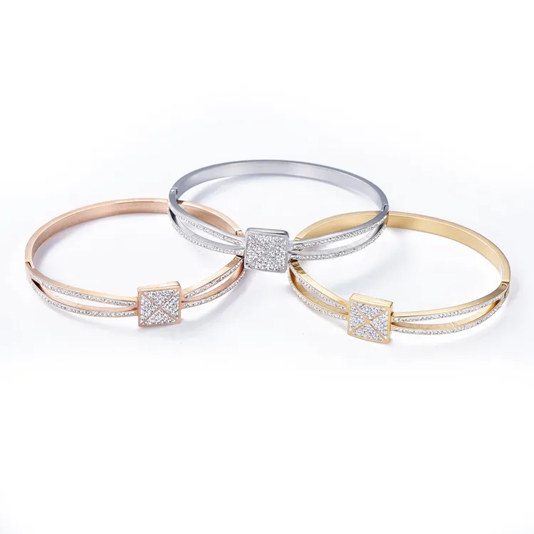 Prata senhoras moda jóias pulseiras pulseiras aço inoxidável zircônia cúbica pulseira para as mulheres pulseira de ouro 24k Diamond Bracelet