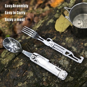 Nouveau design détachable extérieur <span class=keywords><strong>Edc</strong></span> Camping <span class=keywords><strong>6</strong></span> en 1 ustensiles en métal multi-outils cuillère et fourchette en acier inoxydable ensemble de couverts - Product Image 2