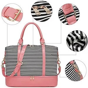 BSCI Factory Women <b>Ladies</b> Tote Canvas Travel Duffel <b>Bags</b> <b>Weekender</b> Overnight <b>Bag</b> with Bottom Shoe Compartment - Product Image 3