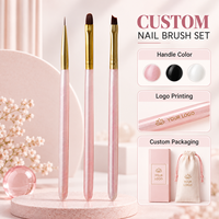 Pinceaux à ongles rose irisé en gros, logo personnalisé disponible, poils doux et élastiques pour les fournitures de studio de manucure