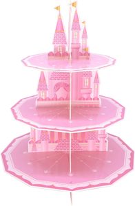 DAMAI - Soporte de 3 Niveles para Cupcakes, Decoración para Fiestas de Princesas, Soporte para Pasteles con Diseño de Castillo Rosa, Decoración para Mesa de Cumpleaños - Product Image 2
