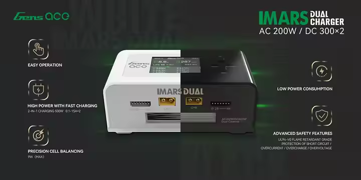 Gens Ace IMARS D300 G-Tech Series Smart Dual LiPo Battery Charger 16A ...