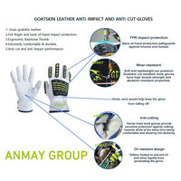 Gants de travail de sécurité pour mécanicien en cuir de chèvre HPPE doublure anti-coupure dos en caoutchouc gants de travail de protection contre les chocs des champs pétrolifères