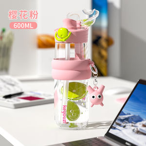 GDHX OEM/ODM 600ml PP BPA botella de agua portátil libre de gran capacidad impermeable patrón de dibujos animados tapa de paja tapa abierta de una tecla - Product Image 5