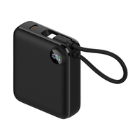 Mini-Powerbank mit Kabel und Trageschlaufe 2-in-1 Digitale Anzeige Tragbares Ladegerät mit Integriertem Kabel 10000mAh