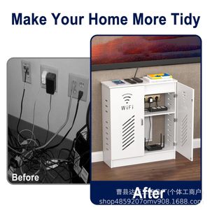 Caja de Almacenamiento para Router WiFi de Madera, de Doble Capa, con Gestión de Cables, Mueble para Sala de Estar, Color Blanco - Product Image 4