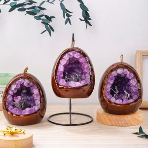 โคมไฟคริสตัลอเมทิสต์ธรรมชาติขายส่ง สำหรับตกแต่งโต๊ะ งาน DIY รูปทรงถ้ำ นักขุดแร่ ไข่ไดโนเสาร์ โคมไฟกลางคืน ของขวัญจากอเมทิสต์ - Product Image 5