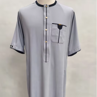 Tissu RT de qualité supérieure, élégant, pour hommes musulmans, col rond, plastron marocain, style saoudien, manches courtes, vêtement de tous les jours