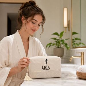 Bolsa de Cosméticos de Lino y Algodón con Logotipo Personalizado, Bolsa de Aseo de Tela Natural para Viaje con Borla y Cremallera, Proveedor Mayorista OEM ODM - Product Image 1