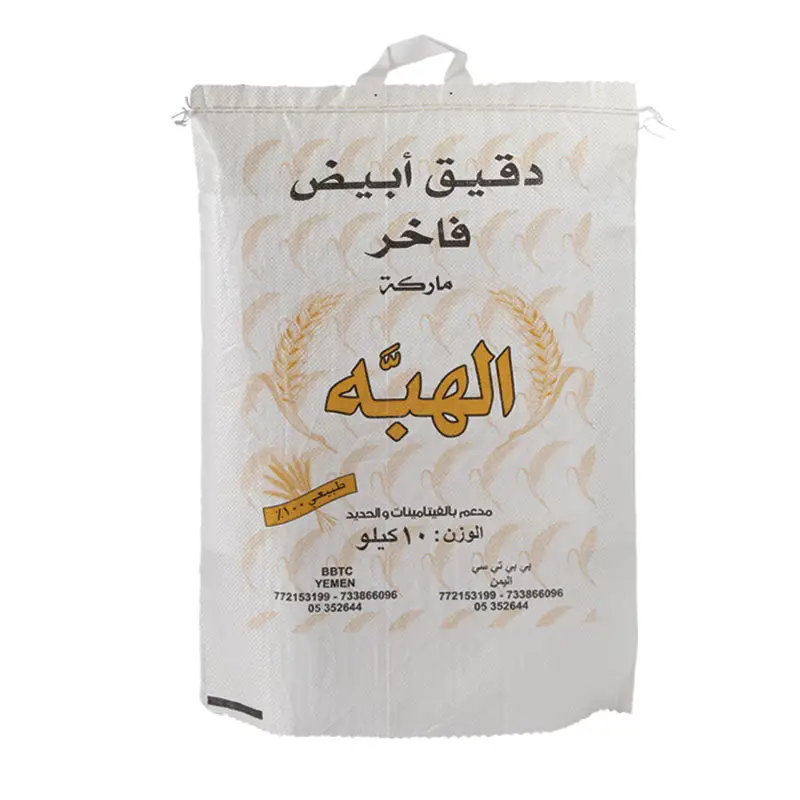 Sac de farine blanc personnalisé de 10kg sac PP tissé sac d'emballage en plastique d'impression avec poignée