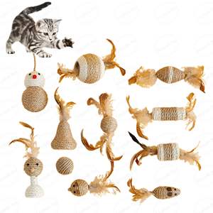 لعبة القط السيزال مختلفة مقاومة للاهتراء رنين الصوت التفاعلية لعبة القط السيزال الكرة مع الريش - Product Image 1