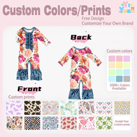 Combinaison à manches longues à volants pour bébé fille, imprimé personnalisé, combinaison florale une pièce, marque privée, vêtements pour fille