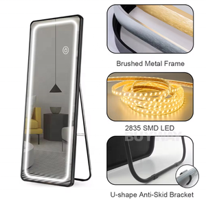 Ánh sáng sang trọng LED-Lit vàng kim loại đóng khung gương thiết kế hiện đại treo tường hình chữ nhật lớn đường băng khung gỗ để sử dụng nhà - Product Image 3