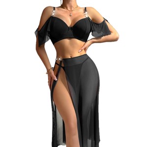 Body de lingerie sexy en résille transparente à imprimé léopard, dos nu, style licou, ajouré avec chaîne, pour la nuit de noces - Product Image 5