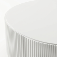 Table basse ronde cannelée moderne Jm, en MDF blanc avec base en métal, pour salon ou bureau, design minimaliste