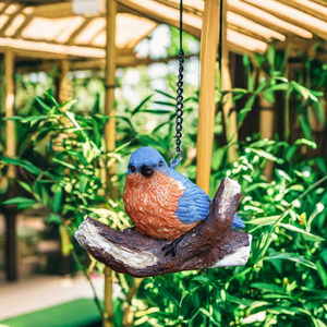 Statue artisanale en résine personnalisée, motif petit oiseau bleu mignon, peinte à la main, pour décoration extérieure de jardin - Product Image 1