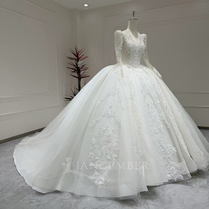 Robe de mariée élégante Jancember XX45 à col en V, motif en dentelle brodée, style empire, pour les fêtes - Product Image 2