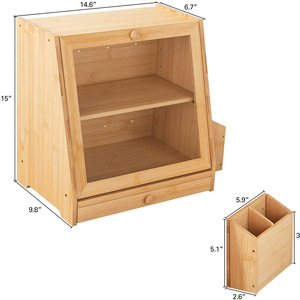 Bamboo Desktop Bread Box 15x9.8x14.6 Inch Double Drawer Storage With Adjustable Shelf For Home <b>Kitchen</b> Use - Product Image 1