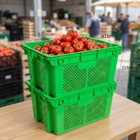 Caisses de transport pliables en plastique ventilées et empilables pour légumes frais, fruits et poissons, 630*415*318 mm