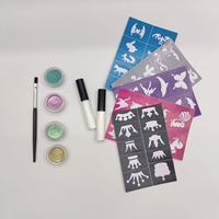 Kit de tatouages temporaires à paillettes, 4 couleurs de paillettes, pochoirs réutilisables, ensemble de peinture corporelle pour fête d'enfants