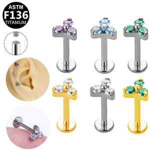 Gaby ASTM F136 Titanium Internal Thread Helix Lip Ring Flower Cartilage Stud Zircon <b>Piercing</b> Jewelry - Product Image 1
