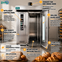 Nouveau four rotatif automatique électrique et à gaz 16 plateaux en acier inoxydable, four de cuisson commercial double combustible à commande numérique intelligente haute performance