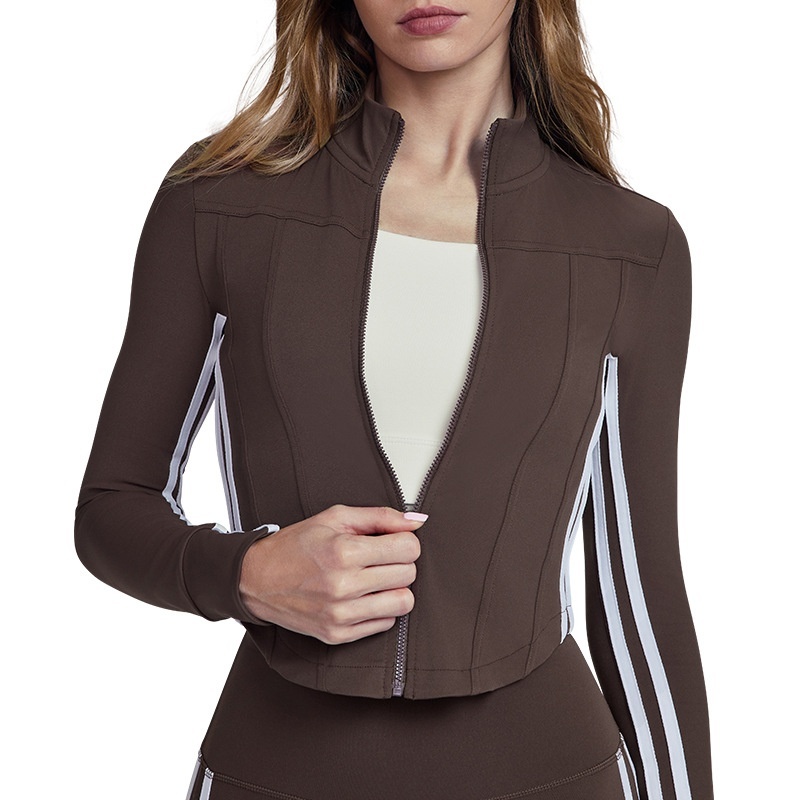 Clothing Women's Premium Slim Stand Collar Zipper Top Seamless Yoga Fitness Sports Long Sleeve